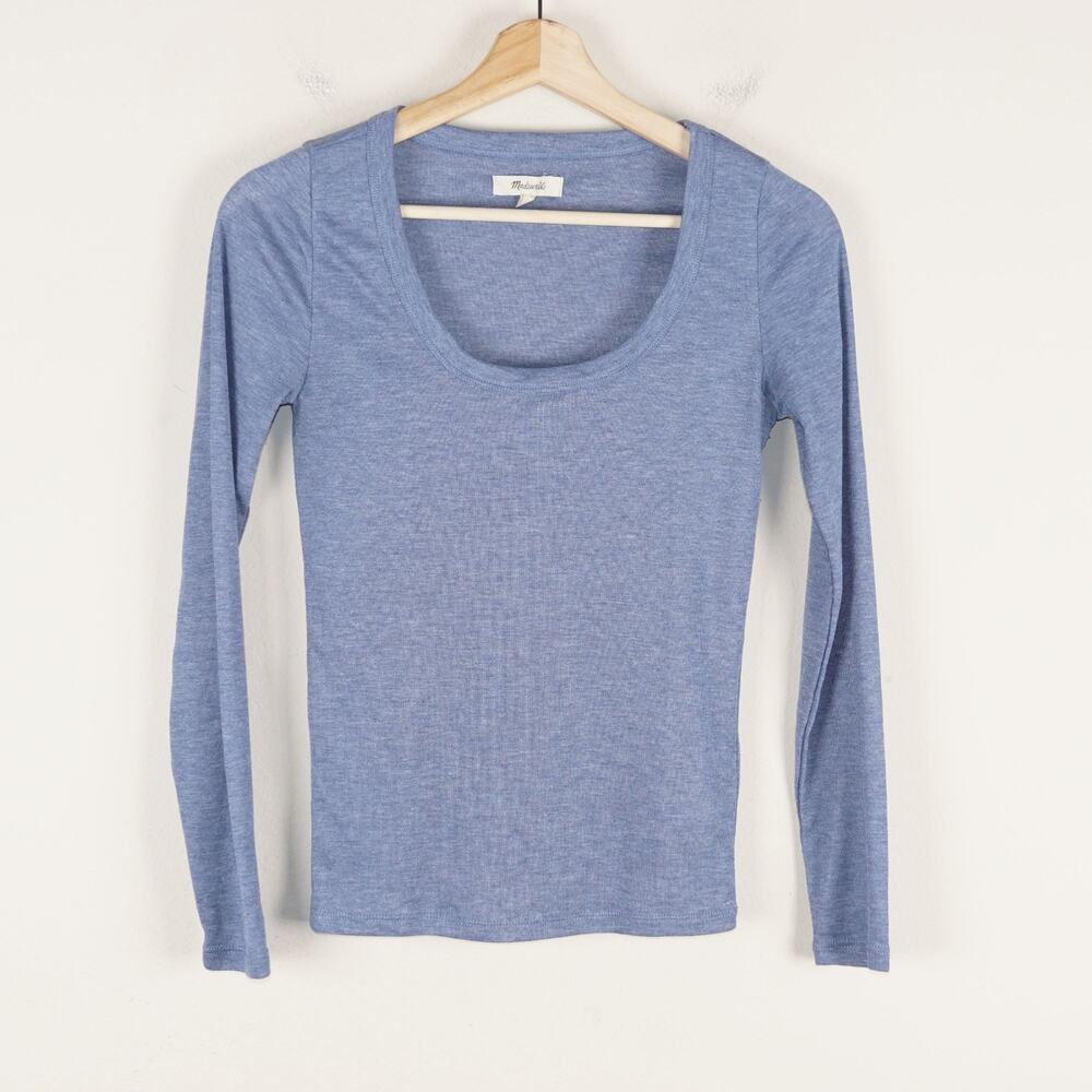 Madewell Semi Sheer Scoopneck Long Sleeve Blue Tee Shirt Womens Sz S